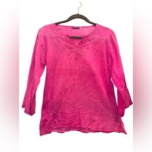 Yessica Hot Pink Embroidered Tunic 💯 % Cotton with embroidery w/sparkly accents